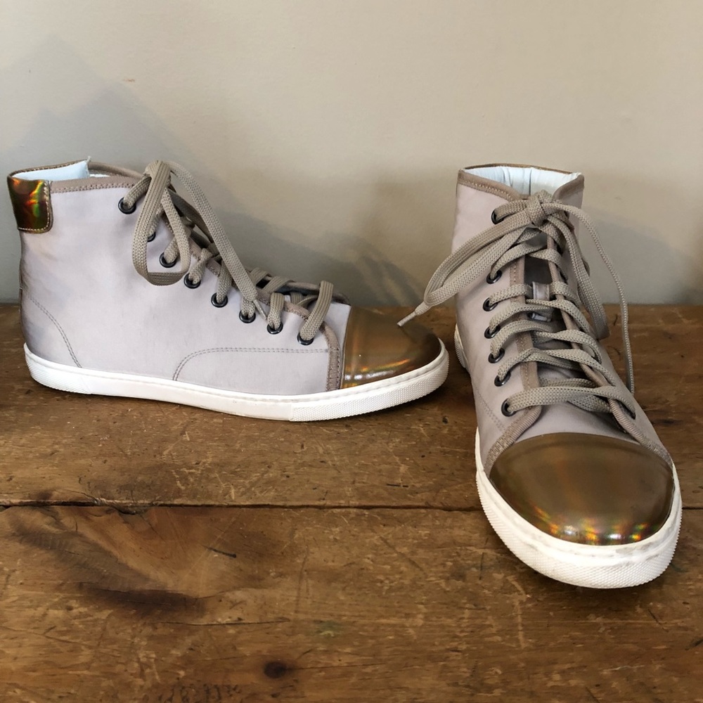 Lanvin High Top Satin Sneaker Gold toes and heel